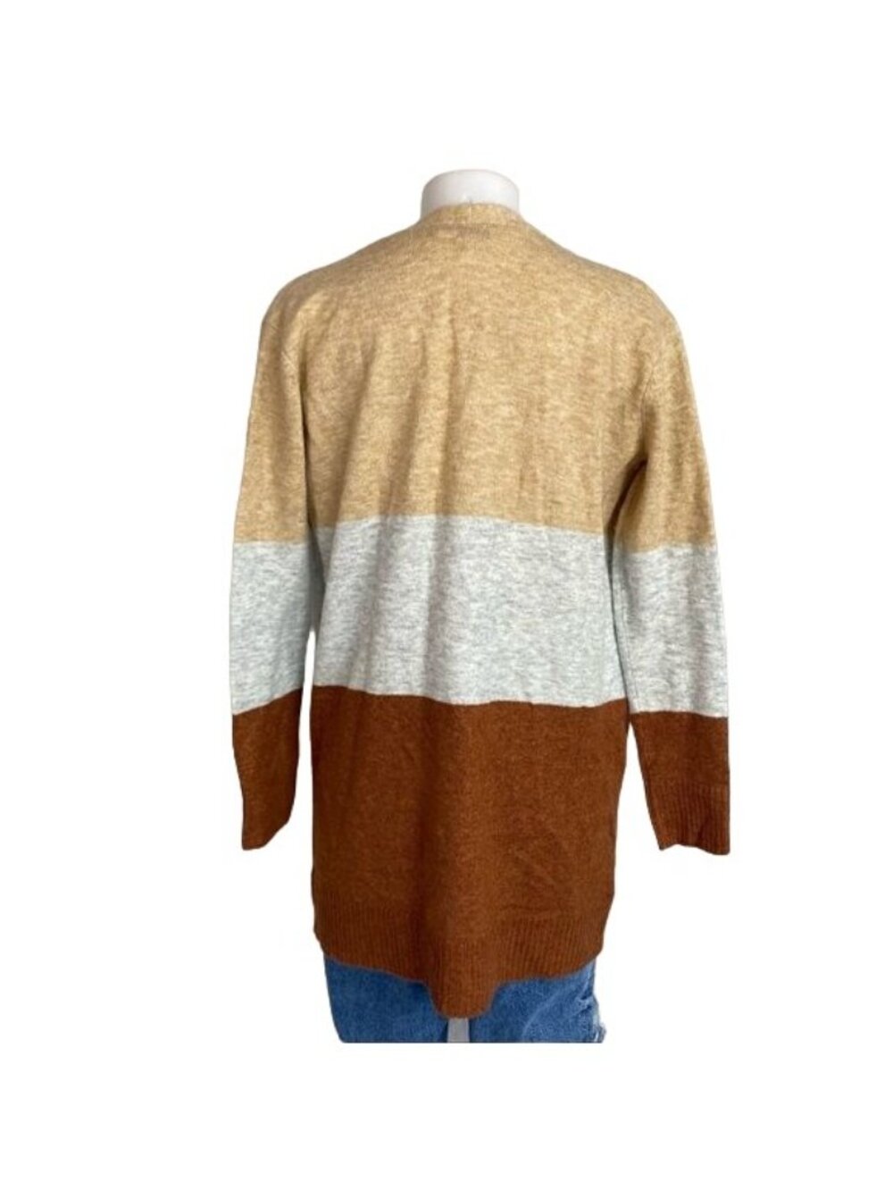 A New Day Colorblock Open Front Cardigan XS Beige Gray Brown Pockets Lightweight - Picture 6 of 10